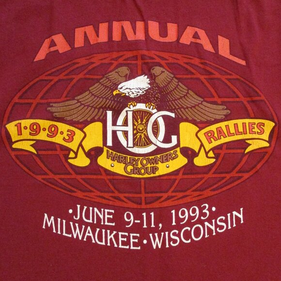 Harley Davidson Vintage 1993 Woman X Large Red Yellow Graphic Anniversary Shirt - Picture 7 of 9